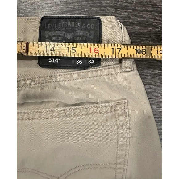 Levis 514 Khaki Pants Jeans Mens 36x34 Straight Fit Tan Beige Cotton Work Casual - Picture 9 of 15